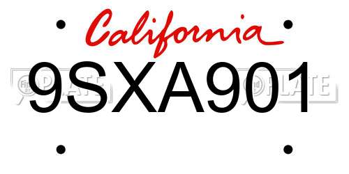 9SXA901 California License Plate