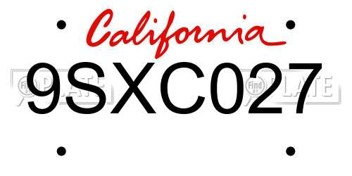 9SXC027 California License Plate