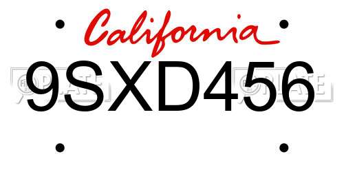 9SXD456 California License Plate