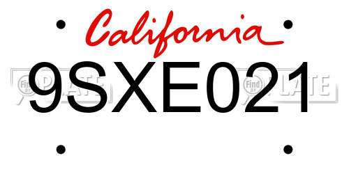9SXE021 California License Plate