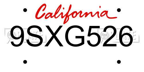 9SXG526 California License Plate
