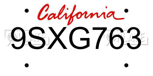 9SXG763 California License Plate