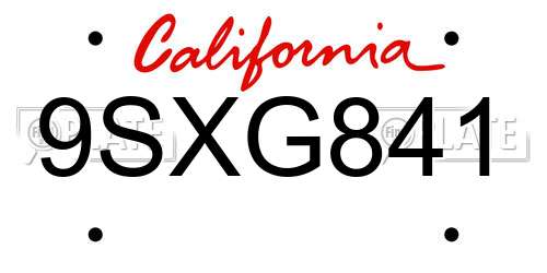9SXG841 California License Plate