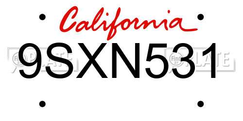9SXN531 California License Plate