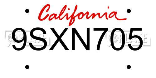 9SXN705 California License Plate
