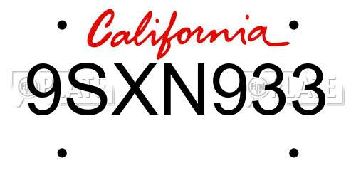 9SXN933 California License Plate