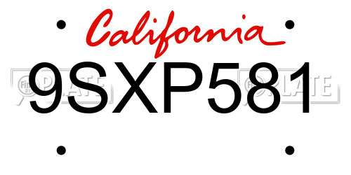 9SXP581 California License Plate