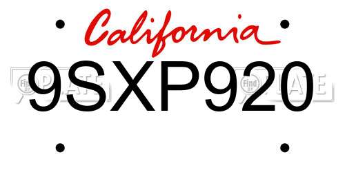 9SXP920 California License Plate