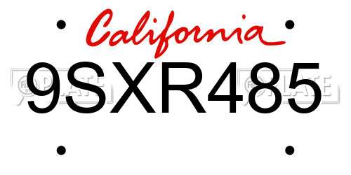 9SXR485 California License Plate