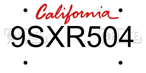 9SXR504 California License Plate