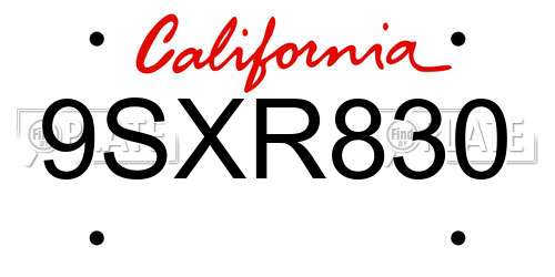 9SXR830 California License Plate