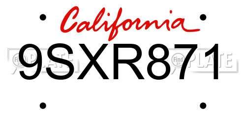 9SXR871 California License Plate
