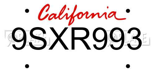 9SXR993 California License Plate
