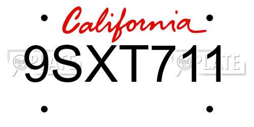 9SXT711 California License Plate
