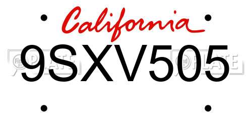 9SXV505 California License Plate