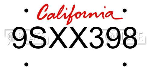 9SXX398 California License Plate
