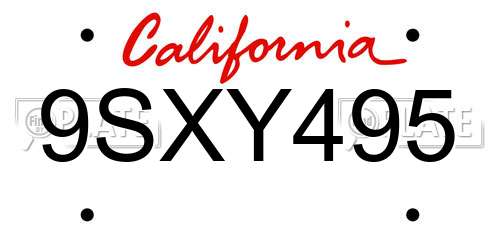 9SXY495 California License Plate