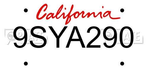 9SYA290 California License Plate
