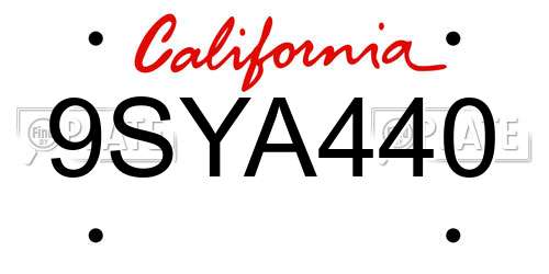 9SYA440 California License Plate