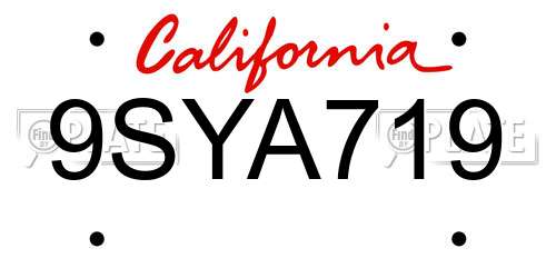 9SYA719 California License Plate