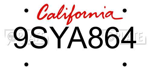 9SYA864 California License Plate