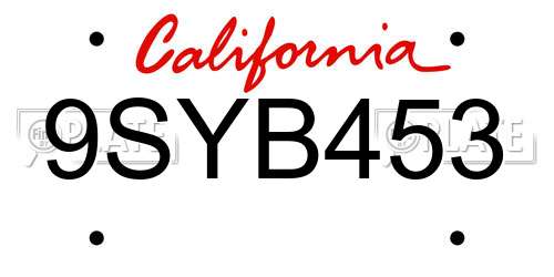 9SYB453 California License Plate