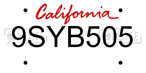 9SYB505 California License Plate