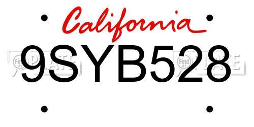 9SYB528 California License Plate
