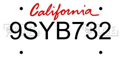 9SYB732 California License Plate