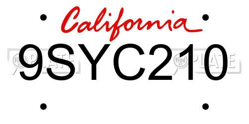 9SYC210 California License Plate