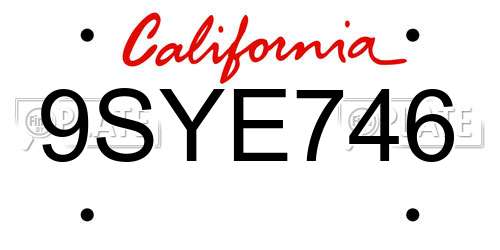 9SYE746 California License Plate