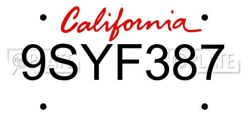 9SYF387 California License Plate