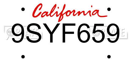9SYF659 California License Plate