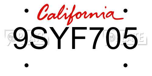 9SYF705 California License Plate