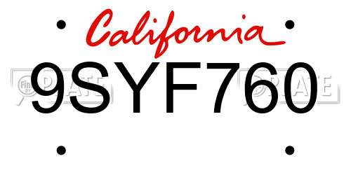 9SYF760 California License Plate