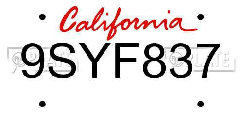9SYF837 California License Plate