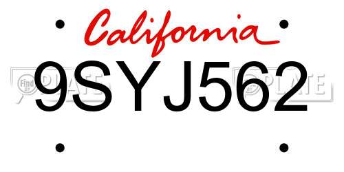 9SYJ562 California License Plate
