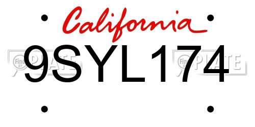 9SYL174 California License Plate