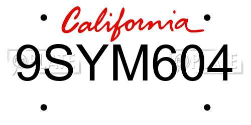 9SYM604 California License Plate