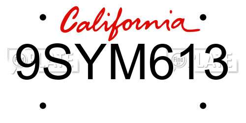 9SYM613 California License Plate