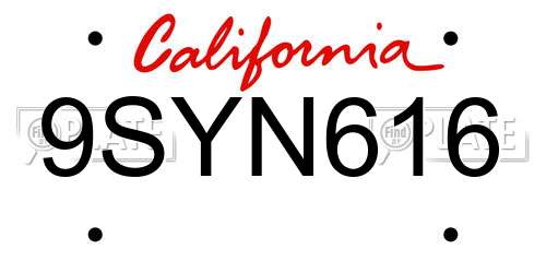 9SYN616 California License Plate