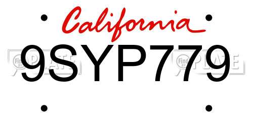 9SYP779 California License Plate