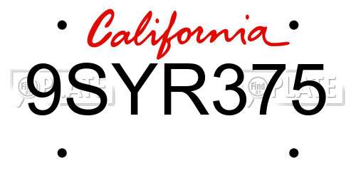 9SYR375 California License Plate