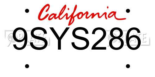 9SYS286 California License Plate