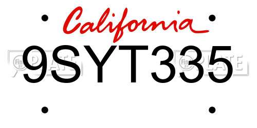 9SYT335 California License Plate
