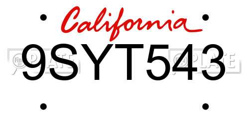 9SYT543 California License Plate
