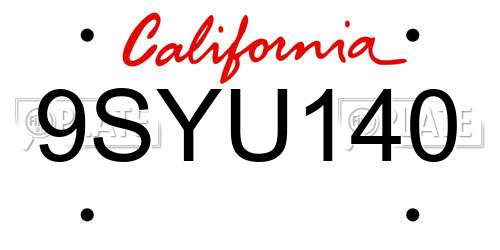 9SYU140 California License Plate