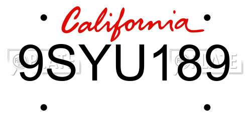 9SYU189 California License Plate