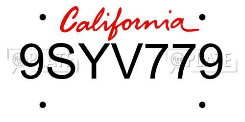 9SYV779 California License Plate