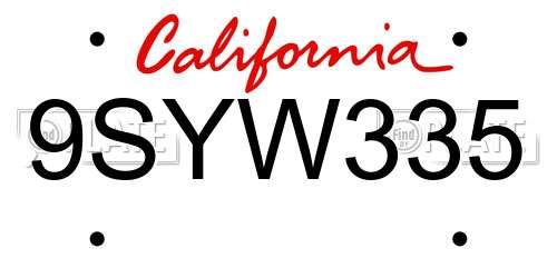 9SYW335 California License Plate